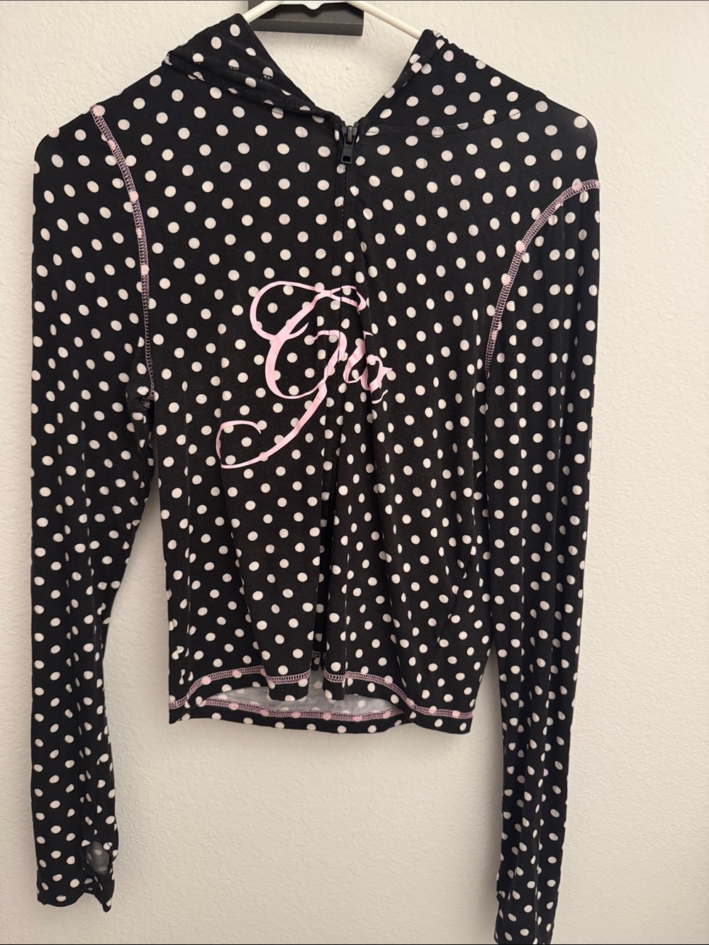 Polka Dot Hooded Pullover Jacket with Pink Script